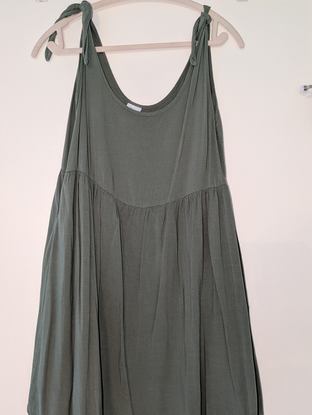 Tie-Shoulder Olive Green Maxi Sundress